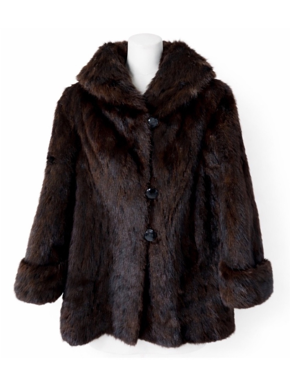 Size M Glazerman Furs Women’s Vintage Mink Fur Coat Dark Brown Shawl Collar